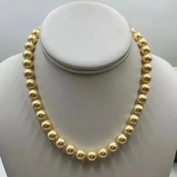 Majorica Spain‎ M 8-9mm Golden Pearl Necklace 15.5” 12kt GF Clasp 925 Chain